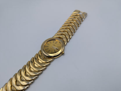 Vintage St. Marin Gold Tone Fance Link Wide Bracelet Watch. 8.5 "