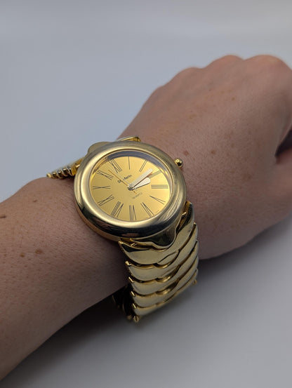 Vintage St. Marin Gold Tone Fance Link Wide Bracelet Watch. 8.5 "