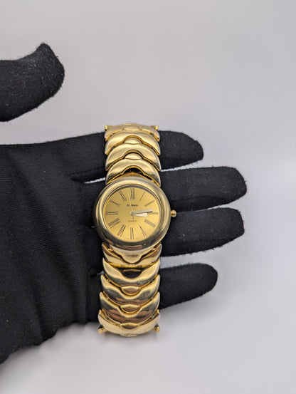 Vintage St. Marin Gold Tone Fance Link Wide Bracelet Watch. 8.5 "