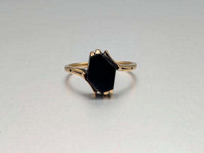 Yellow Gold 10k Black Onyx Ring Womens Midnight Black Onyx  Ring. 10k Onyx