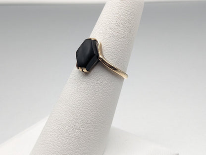 Yellow Gold 10k Black Onyx Ring Womens Midnight Black Onyx  Ring. 10k Onyx