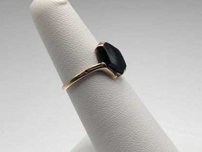 Yellow Gold 10k Black Onyx Ring Womens Midnight Black Onyx  Ring. 10k Onyx