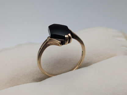 Yellow Gold 10k Black Onyx Ring Womens Midnight Black Onyx  Ring. 10k Onyx