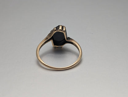 Yellow Gold 10k Black Onyx Ring Womens Midnight Black Onyx  Ring. 10k Onyx
