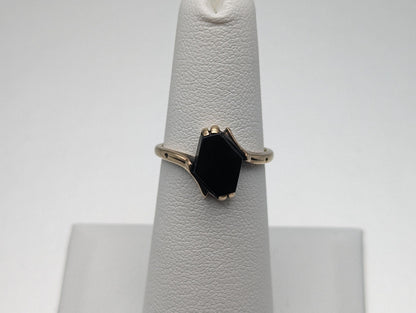 Yellow Gold 10k Black Onyx Ring Womens Midnight Black Onyx  Ring. 10k Onyx
