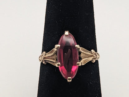1030s Antique 10k Large Ruby Ring. 10k Victorian Marquise Ruby Ring. 10k Ruby Pinky ring. Marquise Navette Ruby Ring