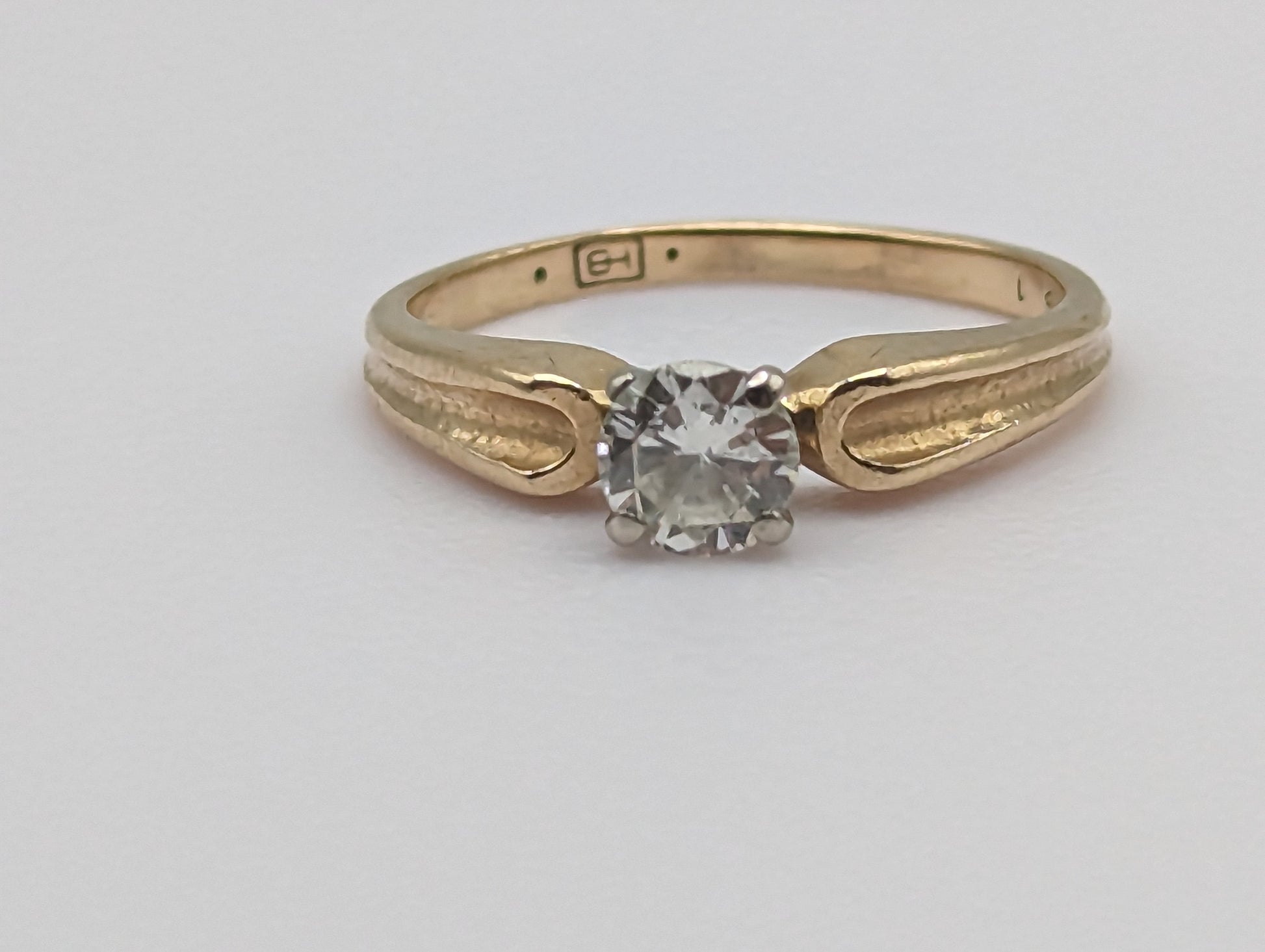 Antique 14k Yellow Gold Diamond Solitaire Engagement Ring. 14k Yellow Gold Wedding Band. 14k Yellow Gold Diamond Wedding band