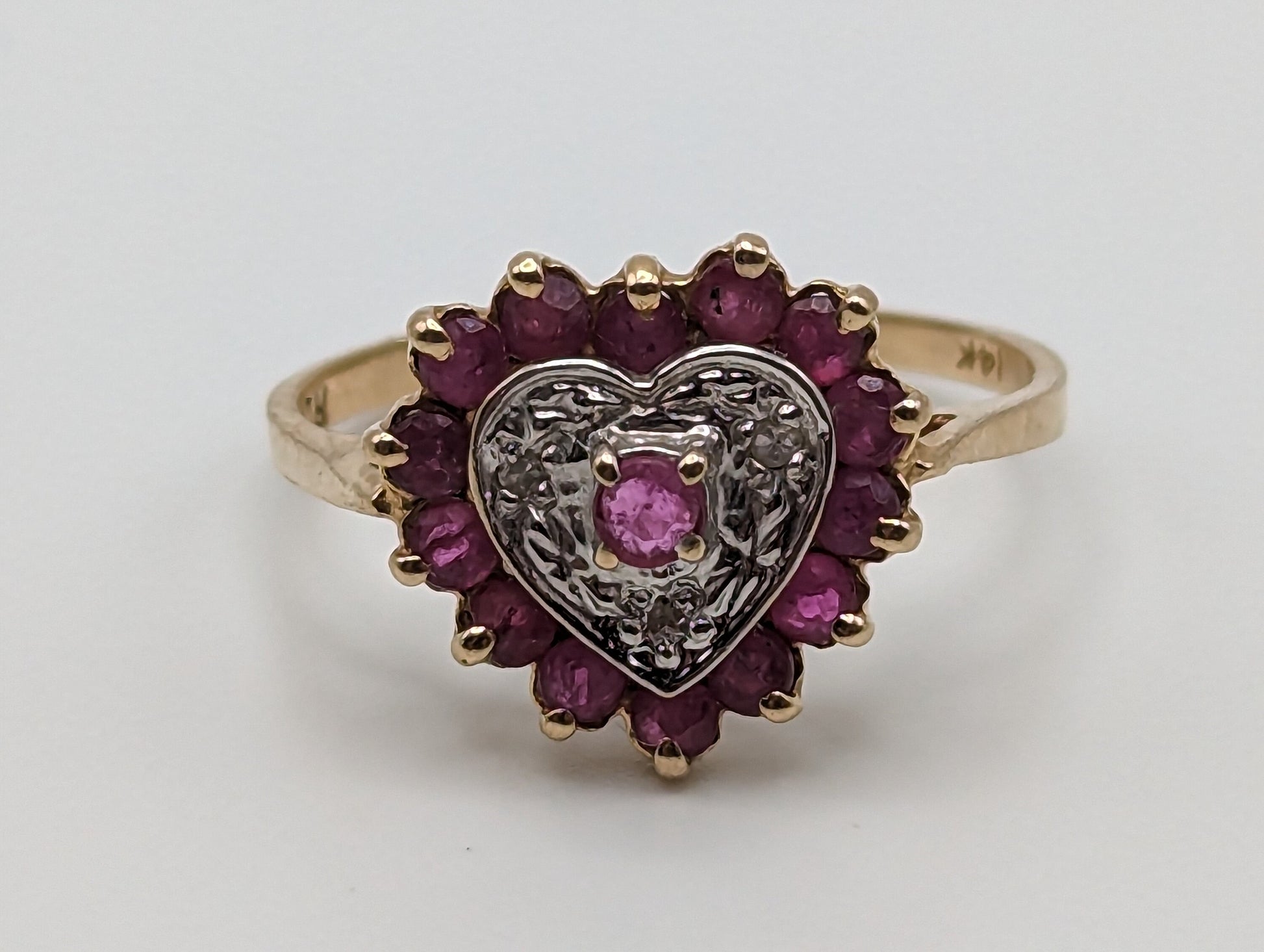 14k RALPH LAUREN Ruby Heart Ring. 14k Gold Ruby Diamond Heart Ring. 14k Ruby Ring Accent Diamonds Heart Shape 14k Heart Ruby Love Ring