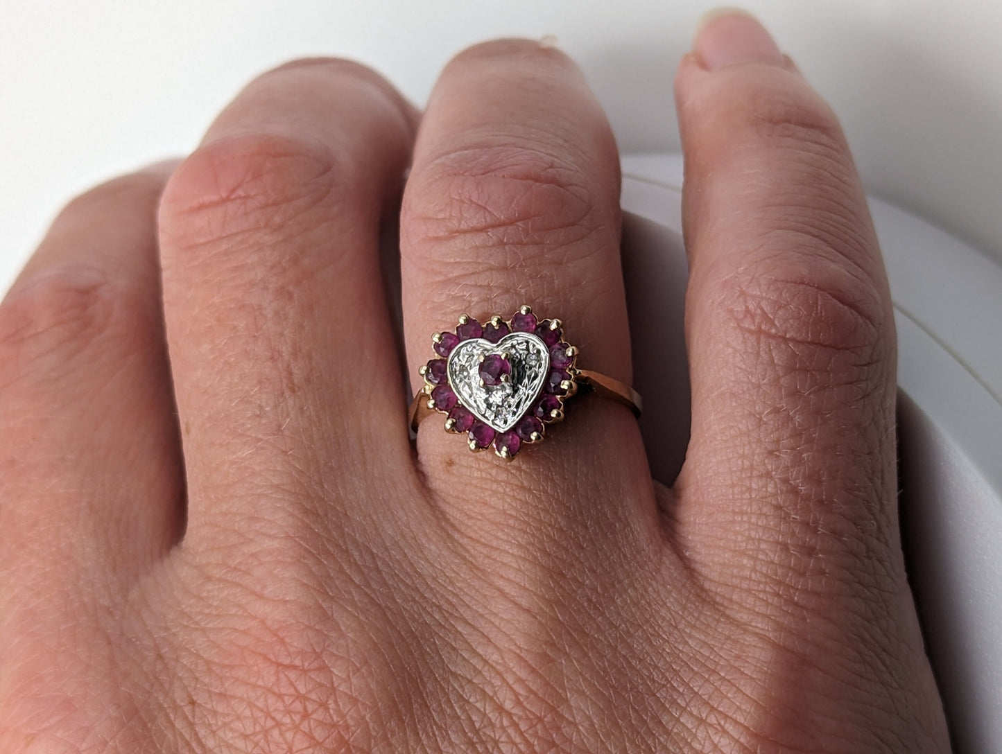 14k RALPH LAUREN Ruby Heart Ring. 14k Gold Ruby Diamond Heart Ring. 14k Ruby Ring Accent Diamonds Heart Shape 14k Heart Ruby Love Ring