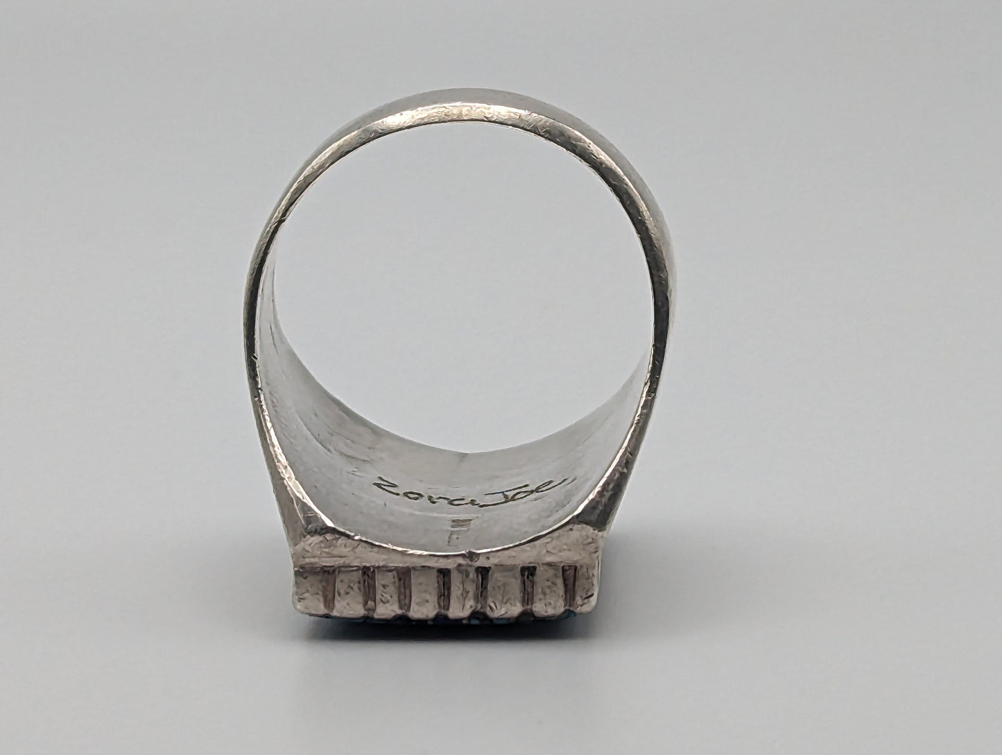 NAVAJO Zora Joe Silver Lapis Turquoise Signet Ring Heavy 17gr. Vintage Sterling Silver Art Deco Turquoise Ring. Boho Lapis Turquoise Ring.