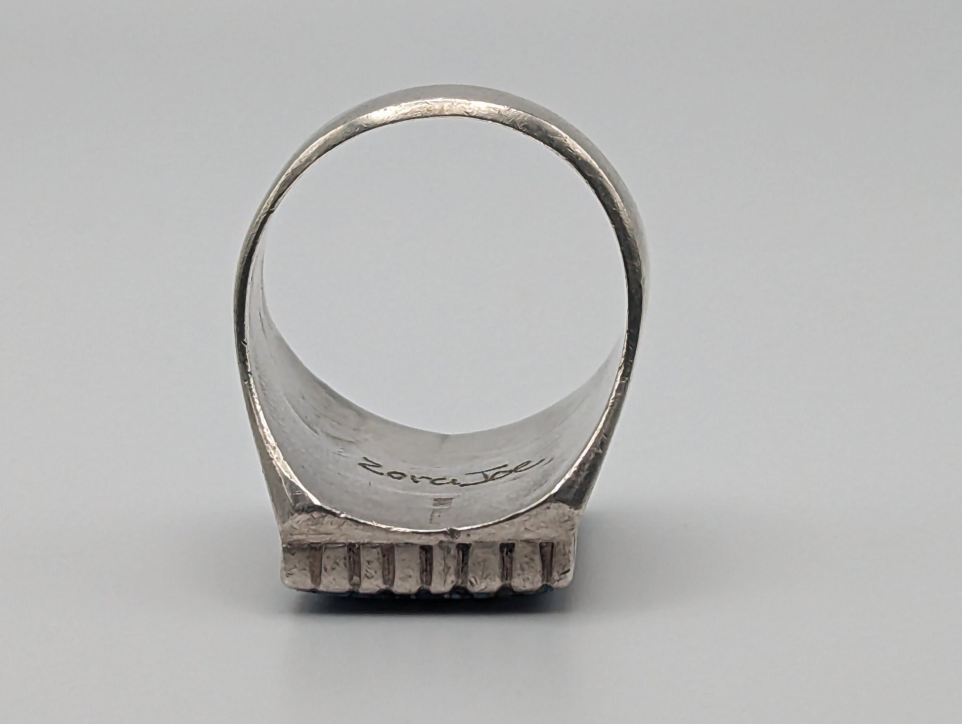 NAVAJO Zora Joe Silver Lapis Turquoise Signet Ring Heavy 17gr. Vintage Sterling Silver Art Deco Turquoise Ring. Boho Lapis Turquoise Ring.