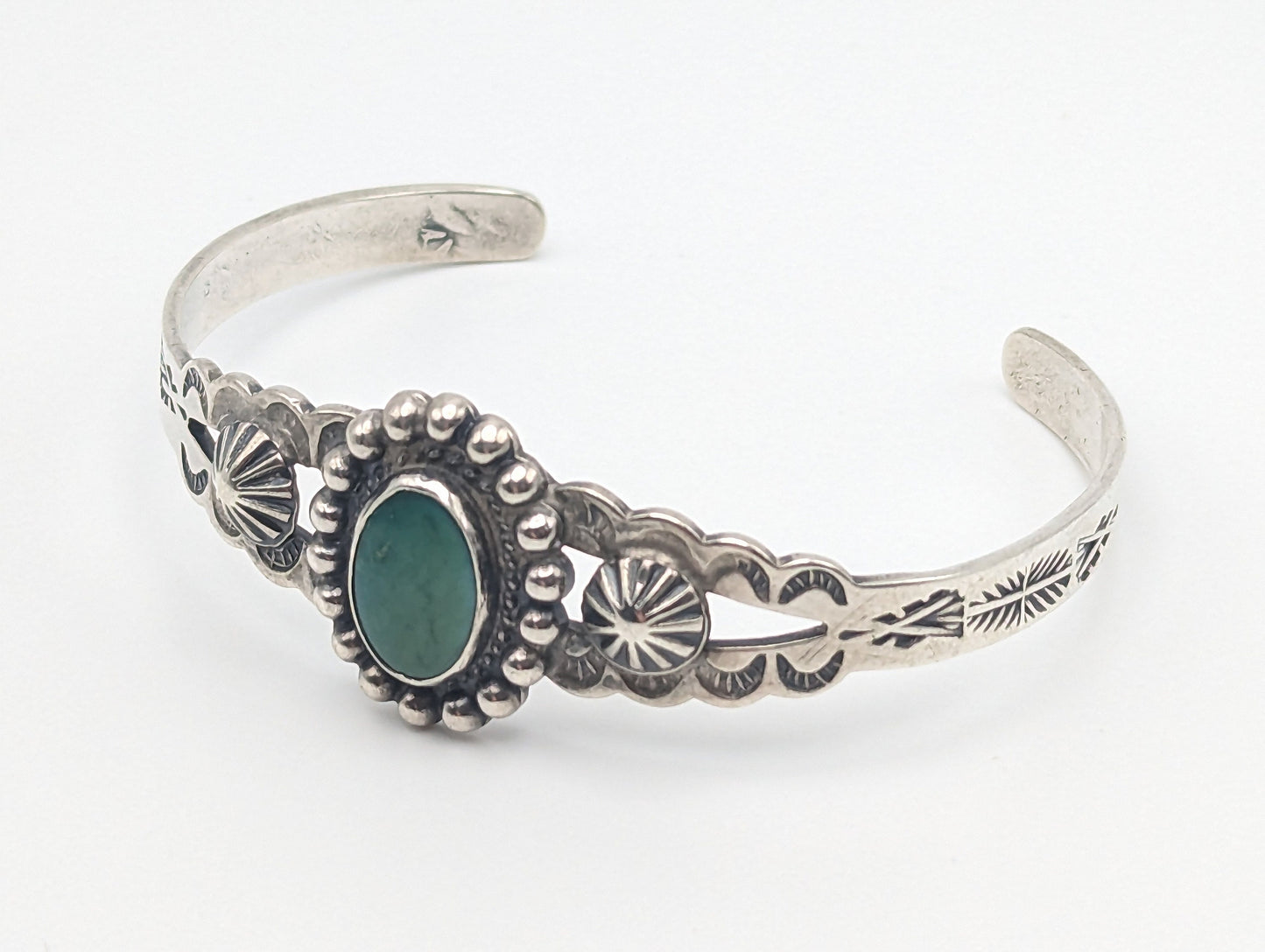 Vintage Silver Fred Harvey Turquoise Cuff Bracelet. Sterling Silver Turquoise Navajo Bracelet. Fred Harvey Turquoise Sterling Silver Cuff