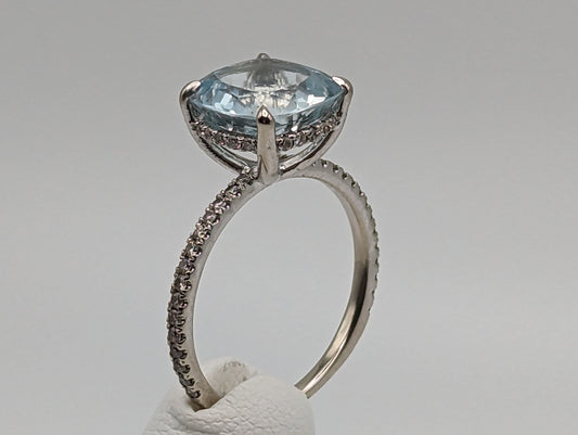 14k White Gold Solitaire Aquamarine Diamonds Ring. Aquamarine Diamond Ring. Solitaire Aquamarine Diamond Wedding Band Engagement Ring