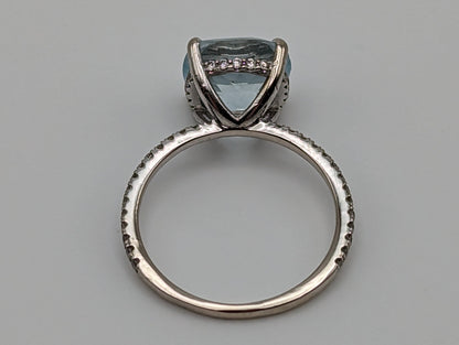 14k White Gold Solitaire Aquamarine Diamonds Ring. Aquamarine Diamond Ring. Solitaire Aquamarine Diamond Wedding Band Engagement Ring