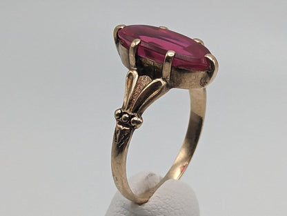 1030s Antique 10k Large Ruby Ring. 10k Victorian Marquise Ruby Ring. 10k Ruby Pinky ring. Marquise Navette Ruby Ring