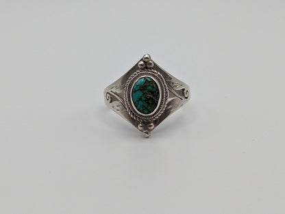 Sterling Silver Natural Raw Turquoise Ring.Vintage Sterling Silver Oval Turquoise Ring. Sterling Silver Boho Raw Turquoise Handmade Band.
