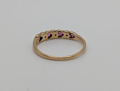 10k Heart Ring. 10k XOXO Ruby Diamond Ring. 10k Yellow Gold Heart Ruby Diamond Ring.