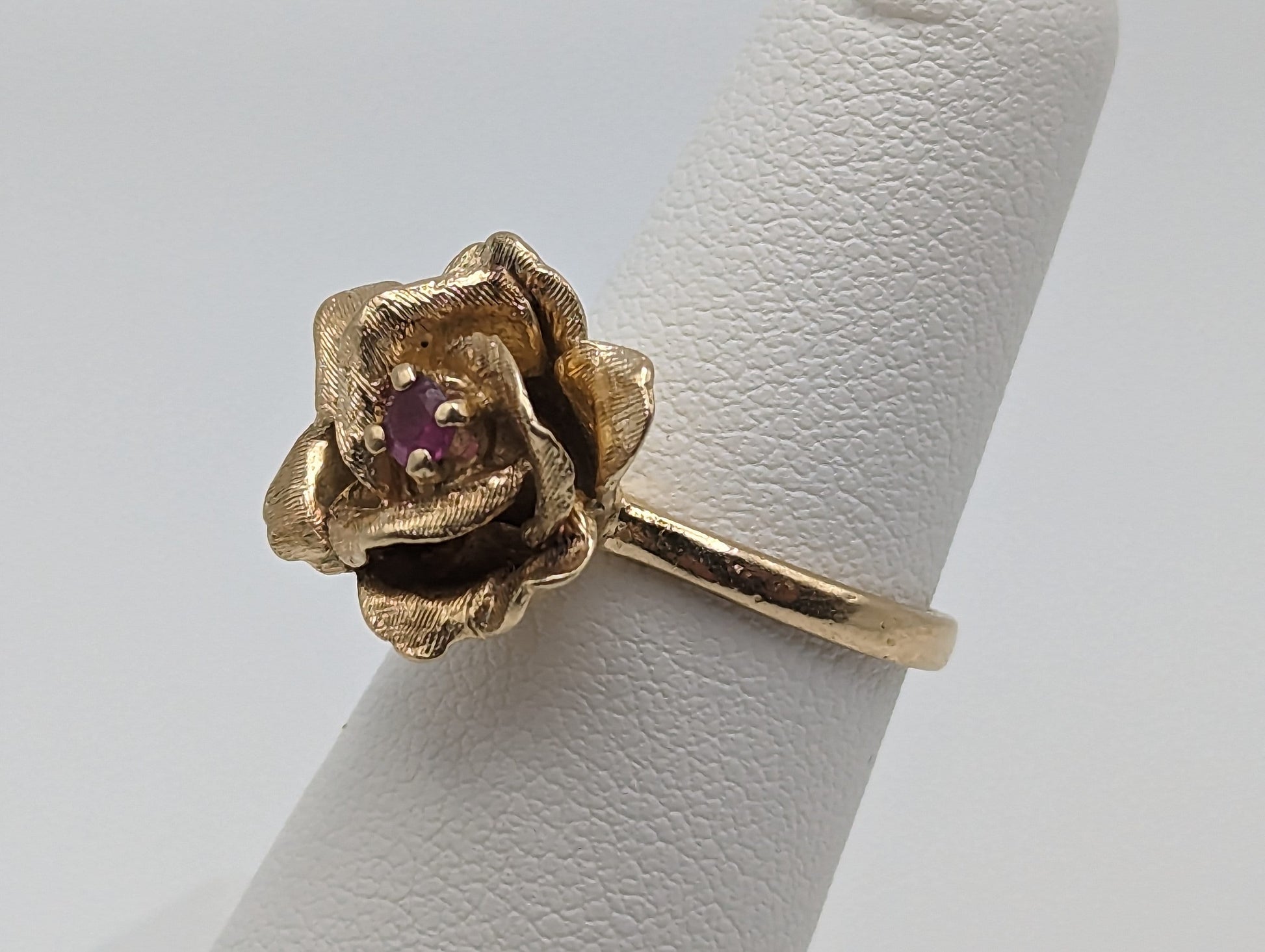 14k Yellow Gold Rose Ruby Ring. 14k Ruby Ring Set in Gold Rose. Womens Rose Ring. Ruby Rose Engagement Ring. 14k Flower Ruby Ring.