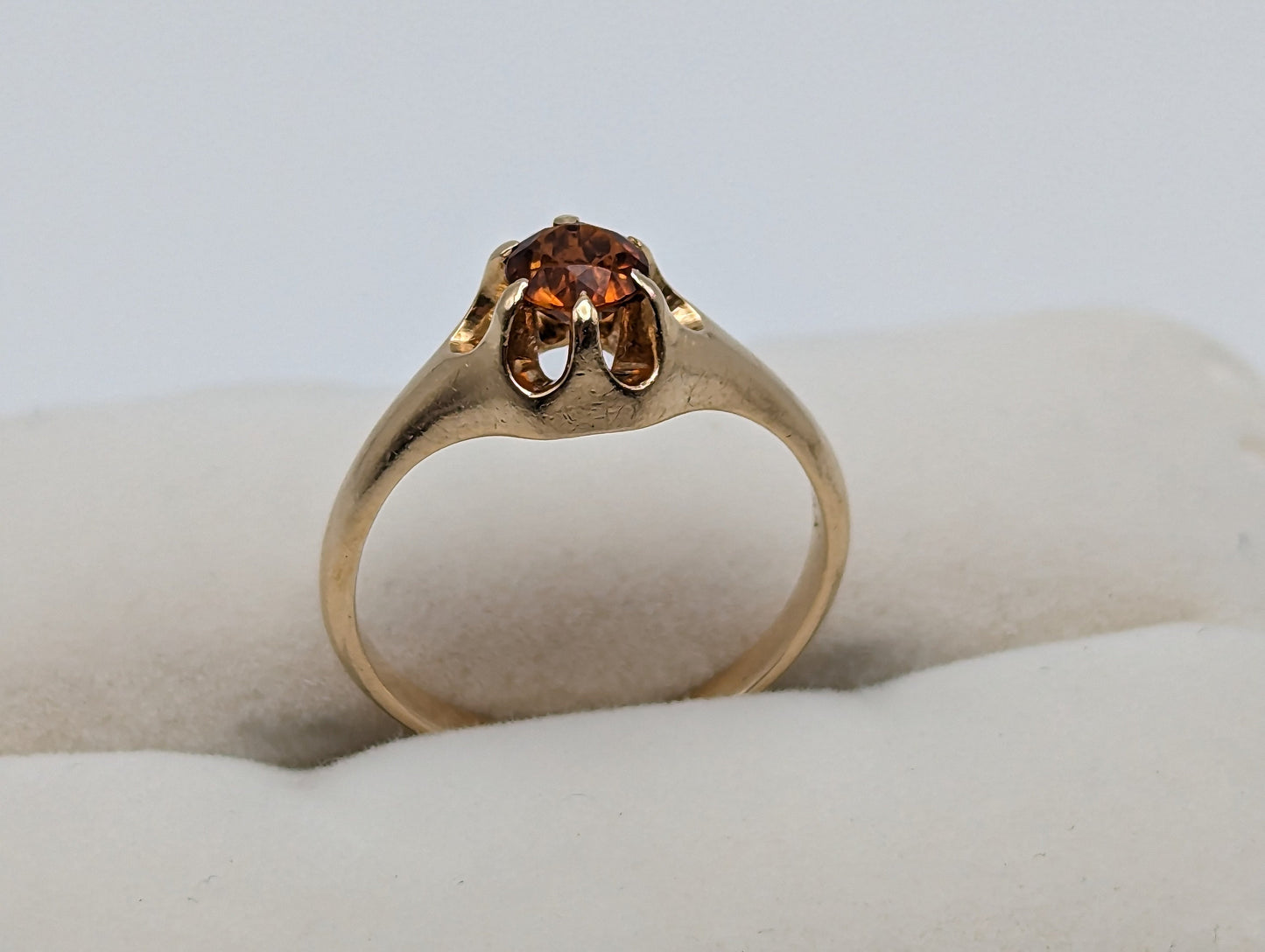 14k Citrine Yellow Gold Ring. Womens Citrine Promise Ring. 14k Belcher Setting Citrine Ring.14k Orange Gemstone Solitaire Ring.