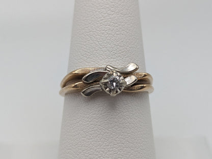 Antique Cosmic Art Nouveau 14k Multi Color Gold Diamond Wedding Ring Set Band. 14k Gold Engagement Ring and Wedding Ring. 14k Wedding Kit