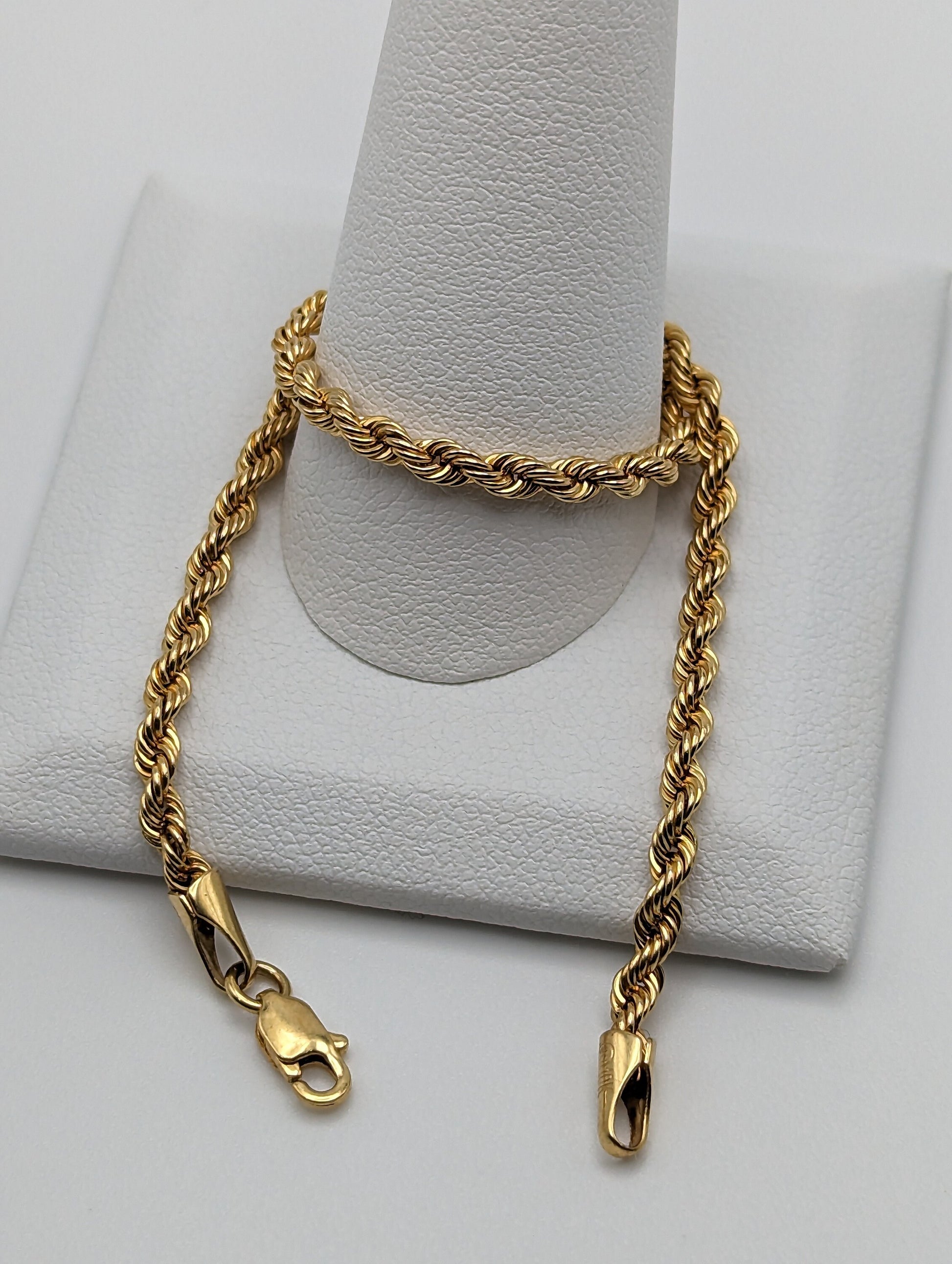 10k Yellow Gold Italian Rope Chain Bracelet. 8 inch Yellow Gold Rope Chain Bracelet. Mens Gold Chain Bracelet. Womens Gold Rope Bracelet