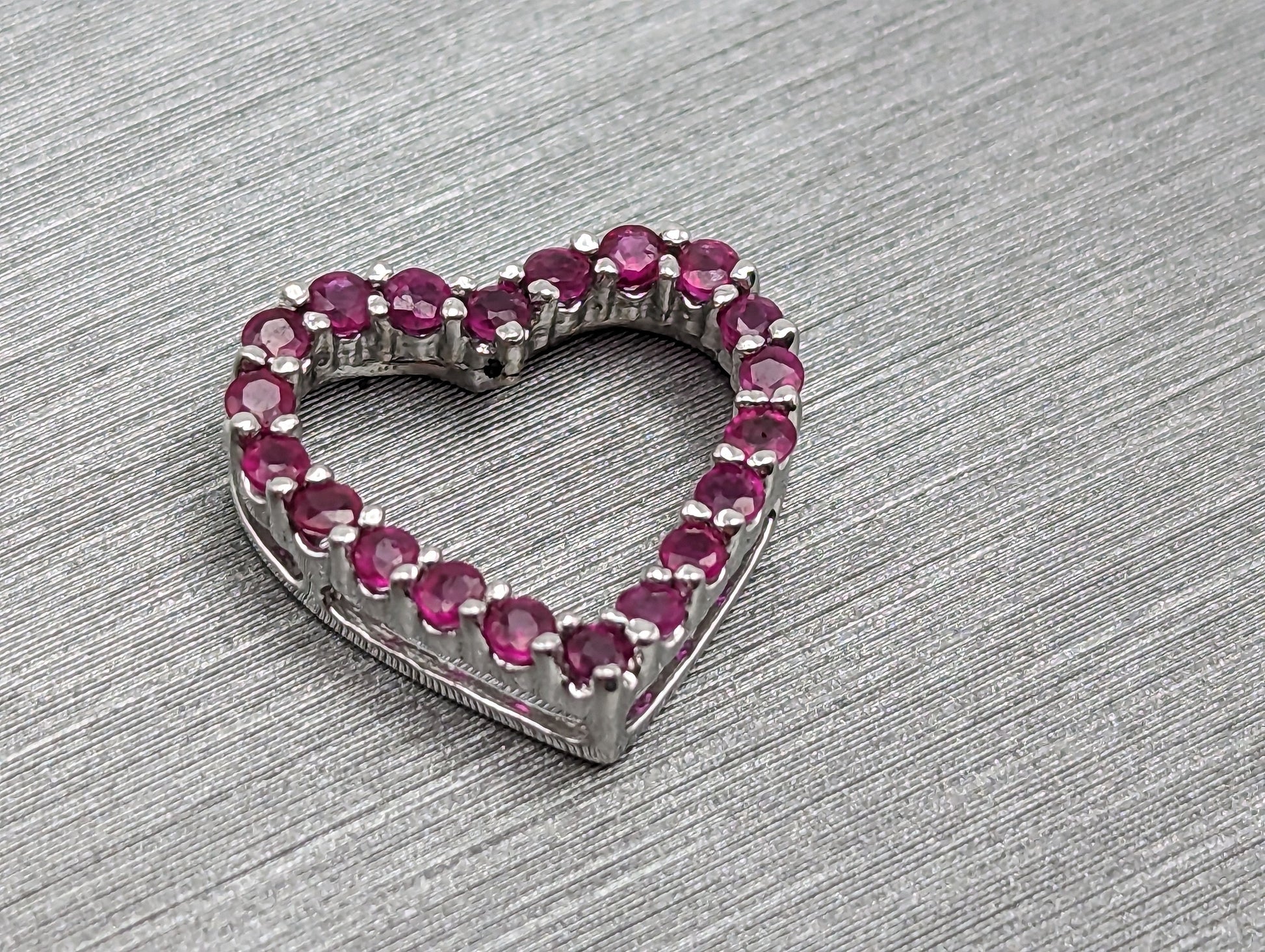 14K White Gold Ruby Heart Pendant. 14k Ruby Heart Pendant. 14k Heart Pendant. 14k Womens White Gold Heart Pendant.