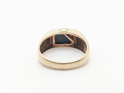 Vintage 5.7gr Yellow Gold 10k Rectangle Black Onyx and Diamond Nugget Ring Midnight Black Onyx Diamond Ring. 10k Diamond Onyx Signet Ring