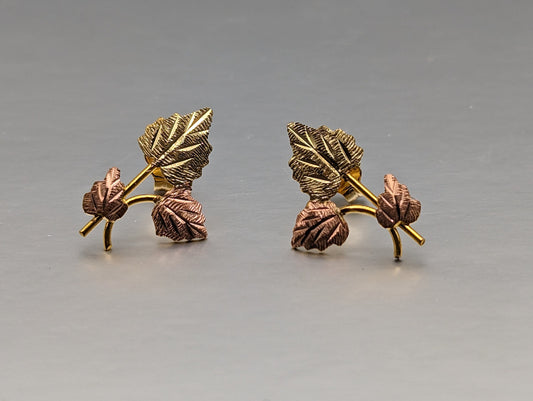Large Landstroms Black Hills Gold Traditional 14k Gold Vine Earrings Post Design 14k Rose Gold Black Hills Gold Trio Gold Vine Leaf Earrings