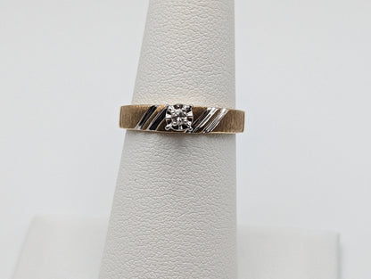 10k Yellow and White Gold Textured Diamond Solitaire Ring. Yellow and White Gold Diamond Wedding Band. Diamond Promise Ring Engagement Ring