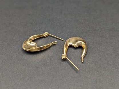 14k Yellow Gold Hollow Oval Puff Earrings. 14k Gold Hollow Oval Hoop Earrings. 14k Dainty Hollow Hoop Earrings.