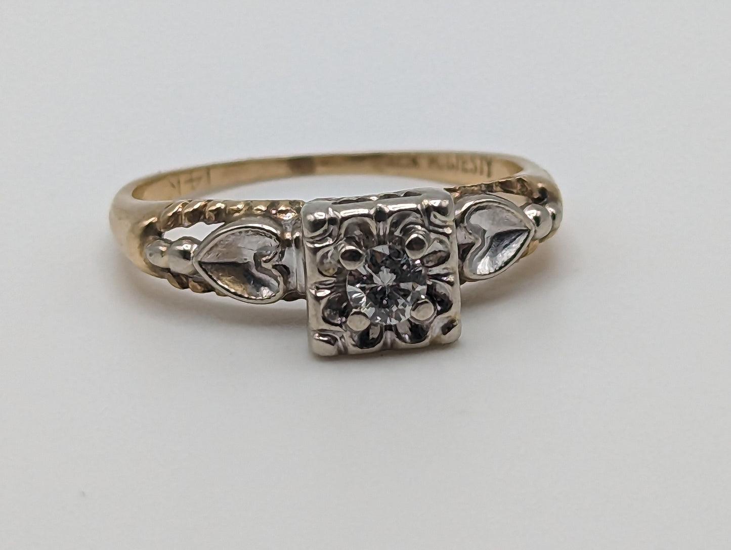 Antique Art Deco 14k White and Yellow Gold Diamond Ring. 14k White and Yellow Gold Diamond Wedding Band. Engagement Ring.