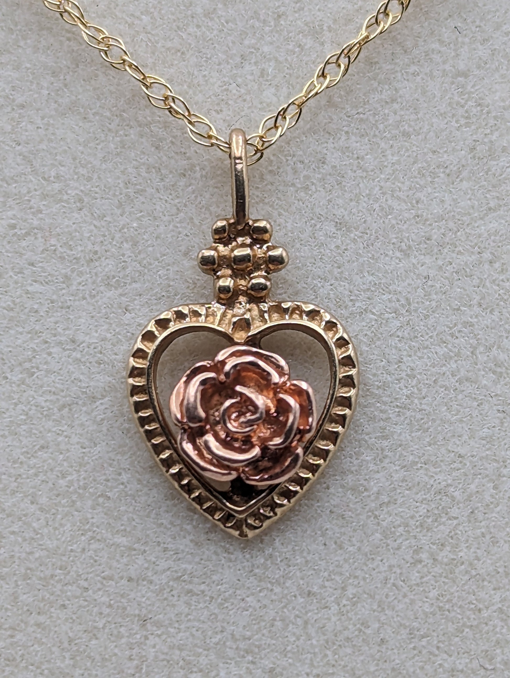 10k Yellow Gold Rose Heart Pendant. 10k Rose Heart Pendant. Complimentary 14k GF necklace