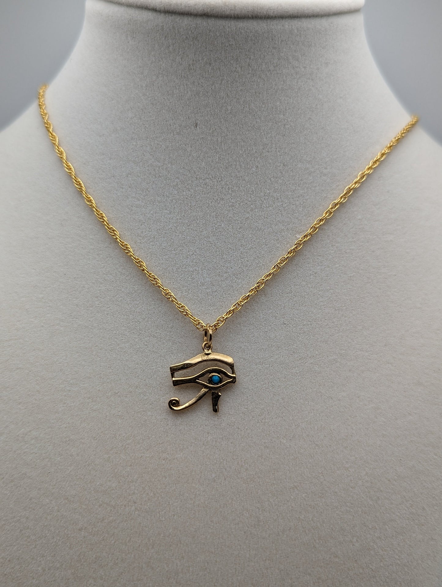 18k Yellow Gold Egyptian carving Eye of Horus Pendant. 18k Eye of Horus Pendant. + 14k GF Necklace