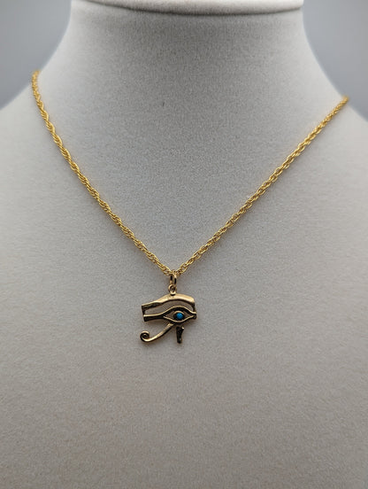 18k Yellow Gold Egyptian carving Eye of Horus Pendant. 18k Eye of Horus Pendant. + 14k GF Necklace