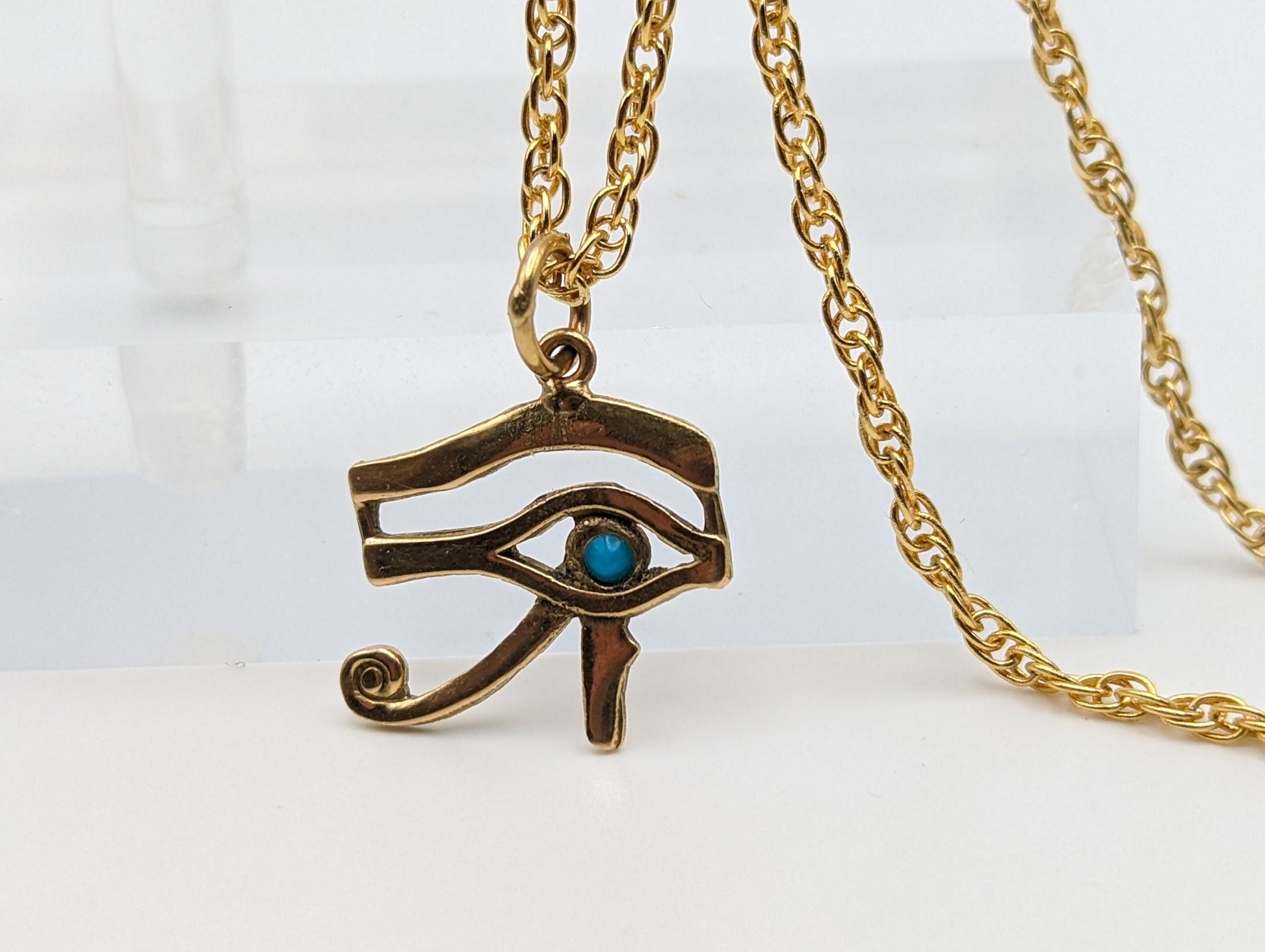 18k Yellow Gold Egyptian carving Eye of Horus Pendant. 18k Eye of Horus Pendant. + 14k GF Necklace