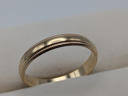 10k 3mm Milgrain Half Round Bead Wedding Band. 10k Yellow Gold Milgrain Bead Band. Yellow Gold Wedding Engagement Band Unisex Wedding Band.