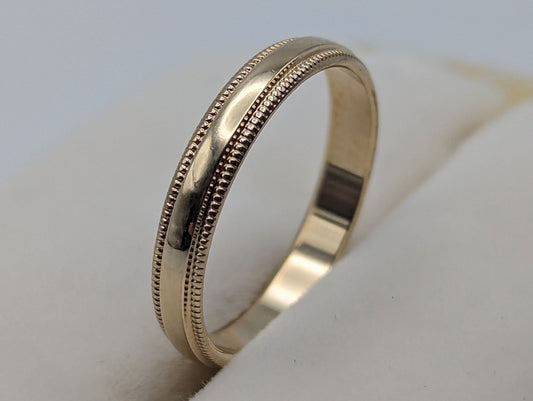 10k 3mm Milgrain Half Round Bead Wedding Band. 10k Yellow Gold Milgrain Bead Band. Yellow Gold Wedding Engagement Band Unisex Wedding Band.