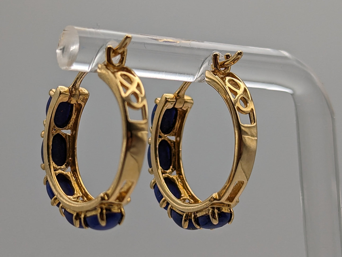 14k Lapis-Lazuli Hoop Yellow Gold Earrings. 14k Lapis Hoop Earrings. 14k Yellow Gold Lapis Hoops.