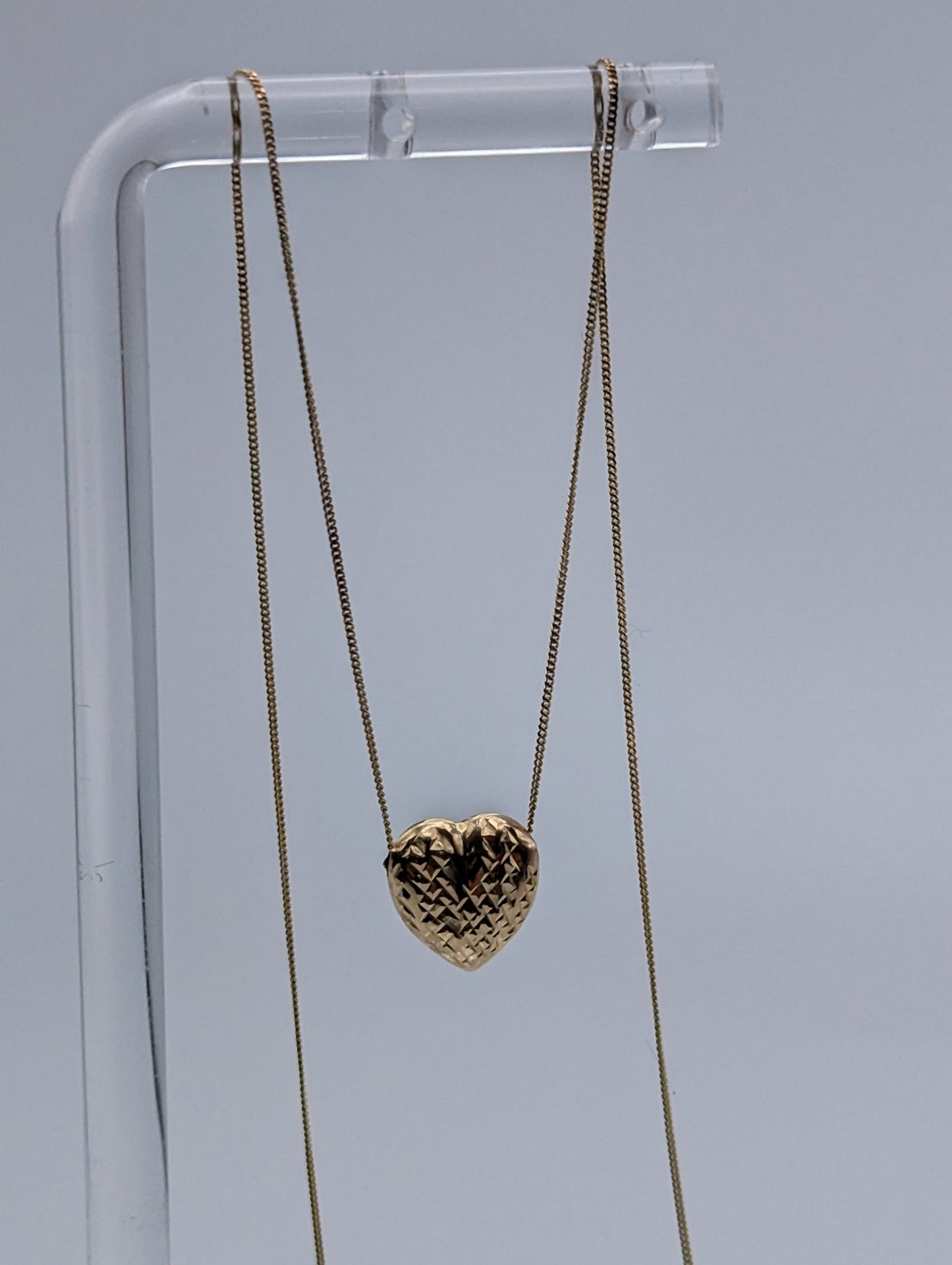 JCM Italy 14k Yellow Gold Box Chain w Heart Pendant Heart Necklace Italian Gold Heart Slide Pendant. Chain