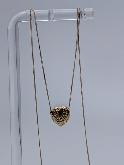 JCM Italy 14k Yellow Gold Box Chain w Heart Pendant Heart Necklace Italian Gold Heart Slide Pendant. Chain