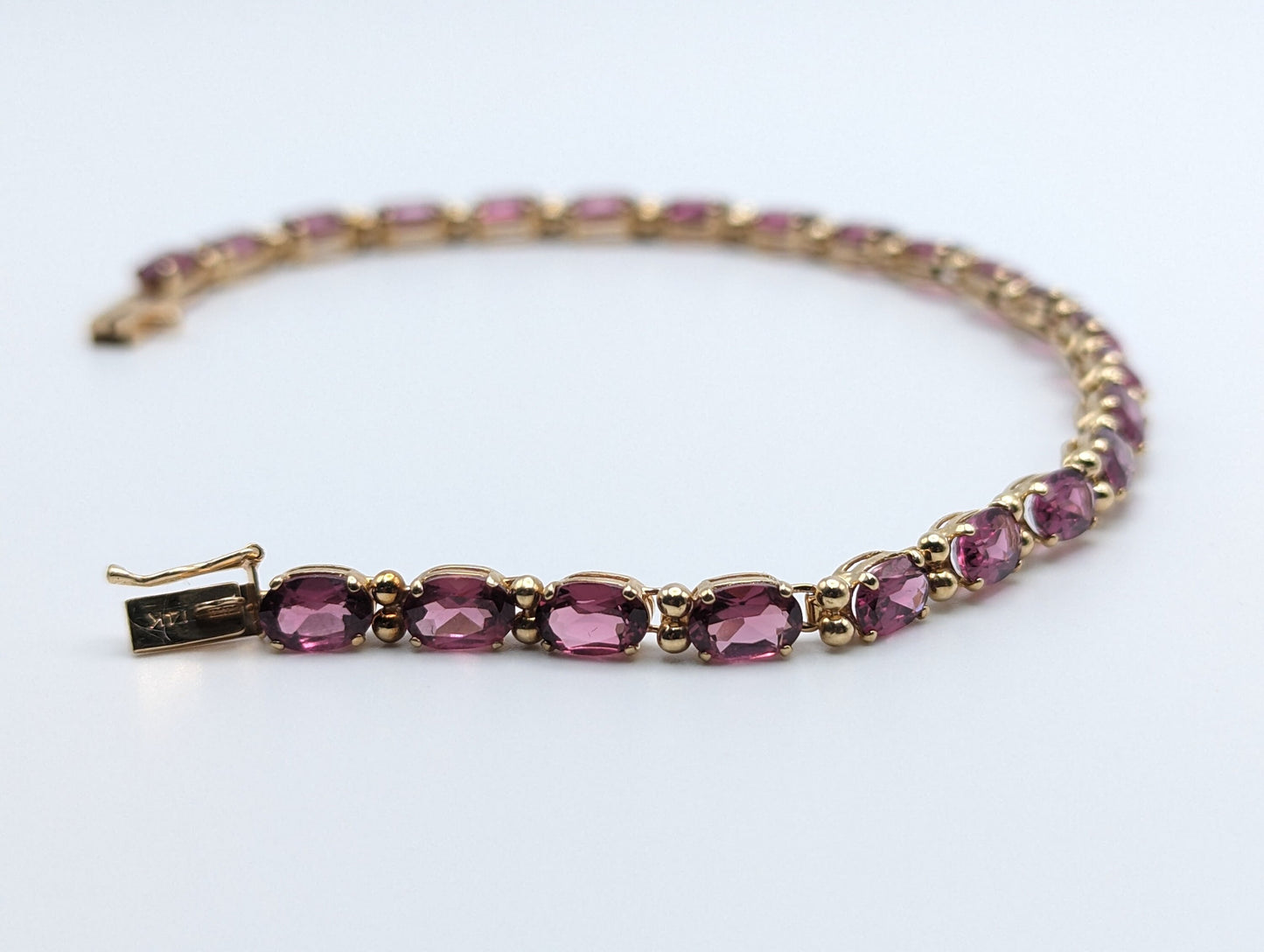 14k Yellow Gold Pink Tourmaline Gemstone Tennis Bracelet Size 8.5" 10k Tourmaline Bracelet.