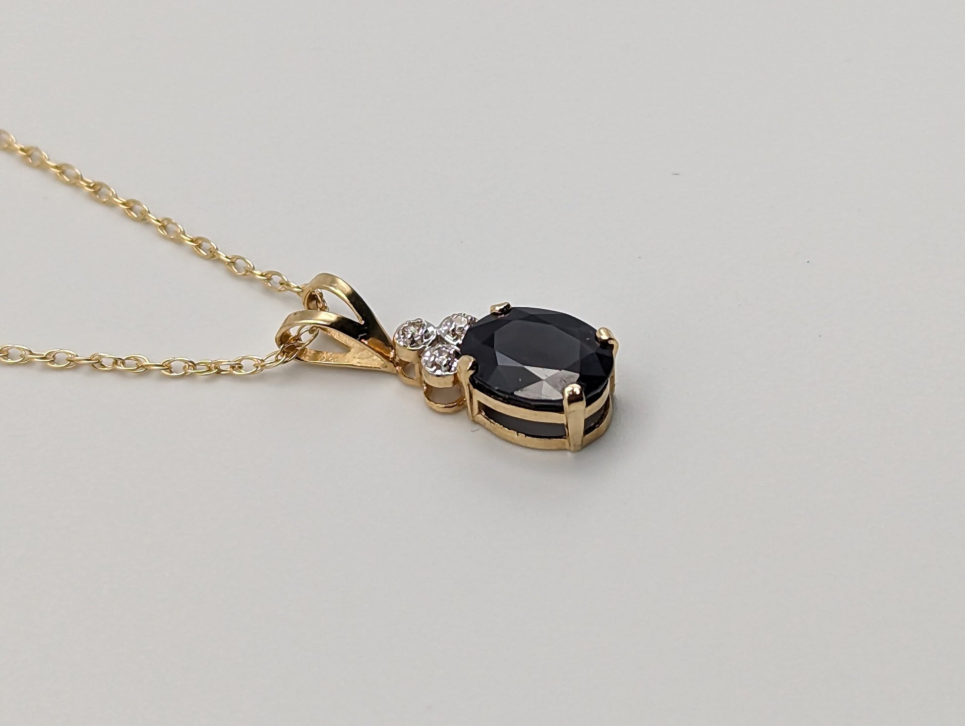 14k Gold Diamond Sapphire Pendant Necklace. 14k Yellow Gold Sapphire Necklace. Sapphire and Diamond Necklace.