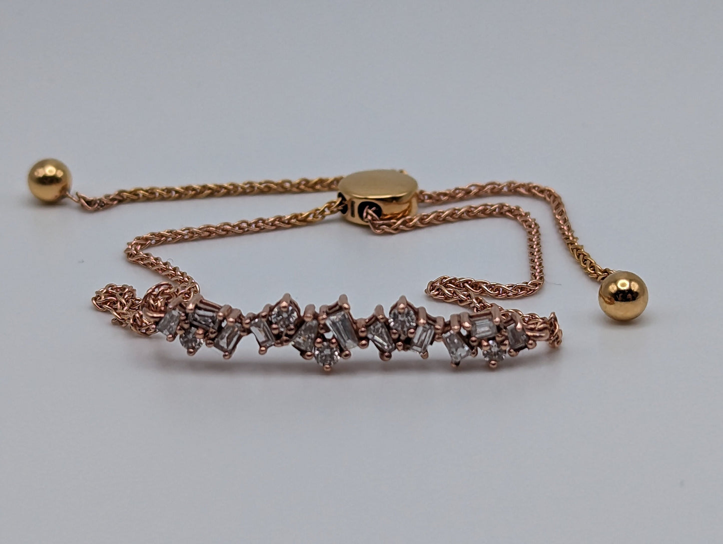 Adjustable Gold Bolo 1/2ct Diamond Bracelet 10k Solid Rose Gold 0.5 ct Diamond. Rose Gold Diamond Bracelet.