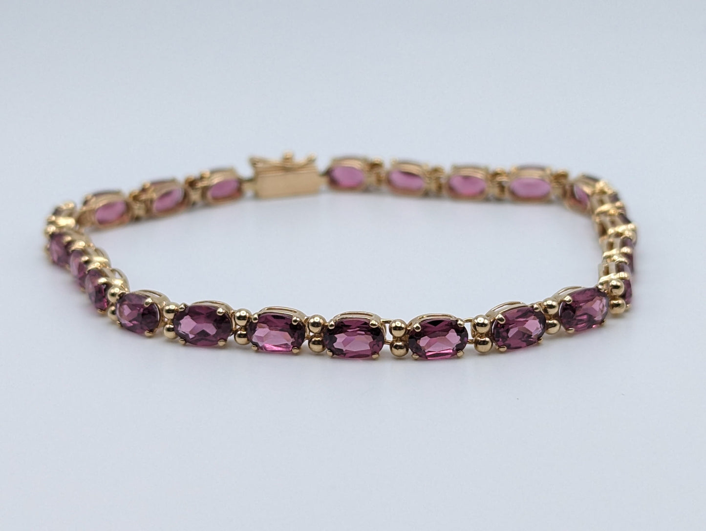 14k Yellow Gold Pink Tourmaline Gemstone Tennis Bracelet Size 8.5" 10k Tourmaline Bracelet.