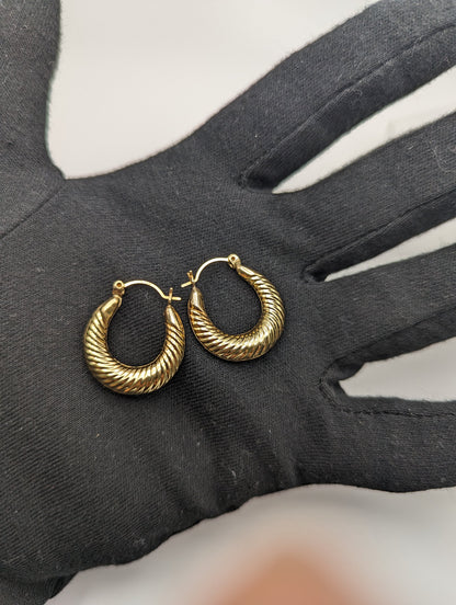 14k Large Yellow Gold Hollow Puff Earrings. 14k Gold Hollow Shrimp Hoop Earrings. 14k Hollow Hoop Earrings. 14k Gold Hoops.