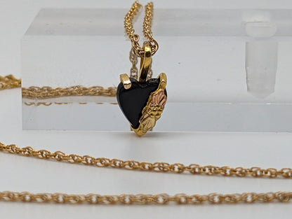 10k 12k Black Hills Gold Rose Gold Vine Onyx Heart w/ GF 12k Necklace. Black Hills Gold Onyx Heart Necklace.