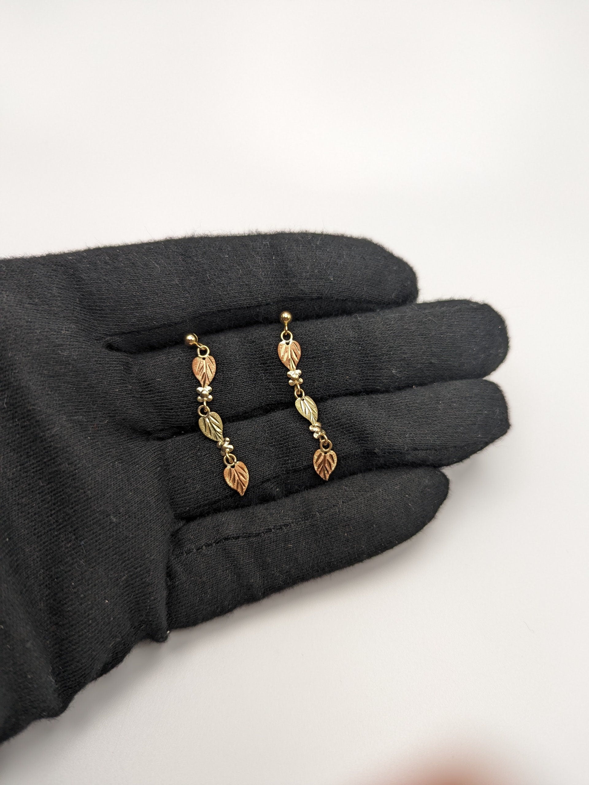 10k 12k Black Hills Gold Traditional Gold Vine Dangel Earrings Rose Gold Black Hills Gold Trio Gold Vine Leaf Earrings