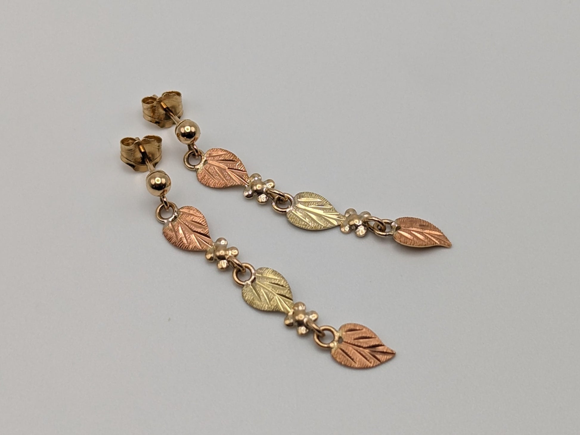 10k 12k Black Hills Gold Traditional Gold Vine Dangel Earrings Rose Gold Black Hills Gold Trio Gold Vine Leaf Earrings