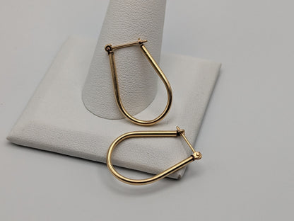 14k Yellow Gold Hallow Oval Hoop Dainty Earrings