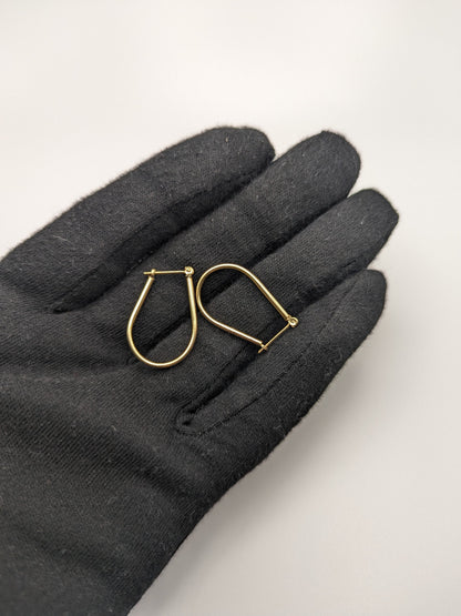 14k Yellow Gold Hallow Oval Hoop Dainty Earrings